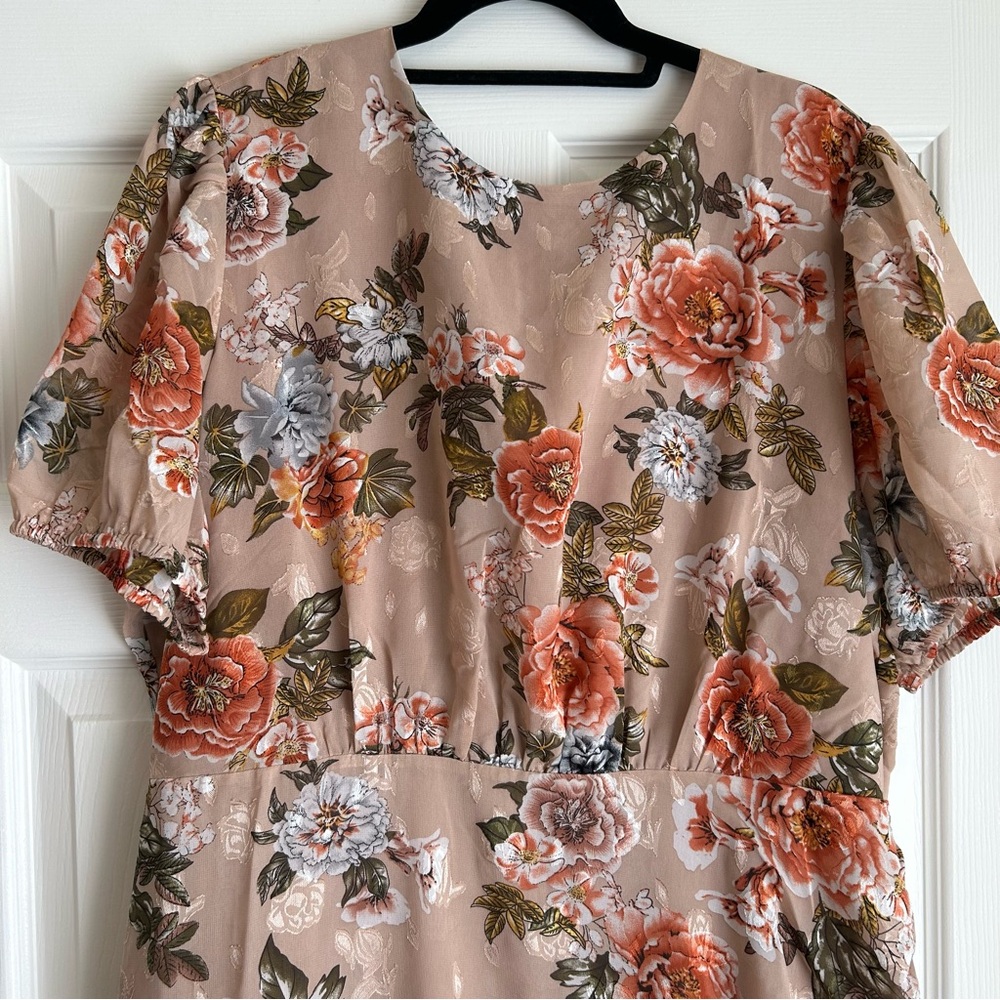 Sugarlips Beige Floral Maxi Dress with Coral & Green Accents - Picture 2 of 6